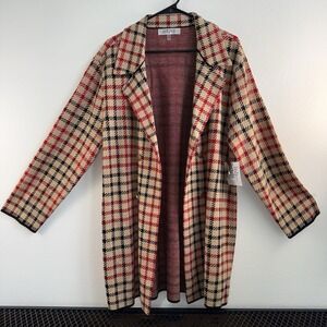NWT Kasper Womens Plaid Open Front Long Line Cardigan Sweater XL Lightweight